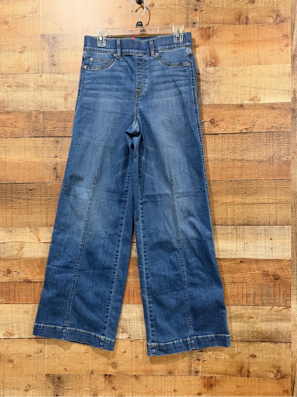 SPANX Wide-Leg Seamed Front High-Rise Pull On Trouser Blue Jeans- Sz Med Long